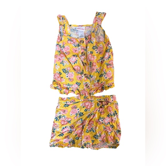 Little Lass Girls Floral 2 Piece Set Size 5 Yellow Pink - Picture 2 of 8